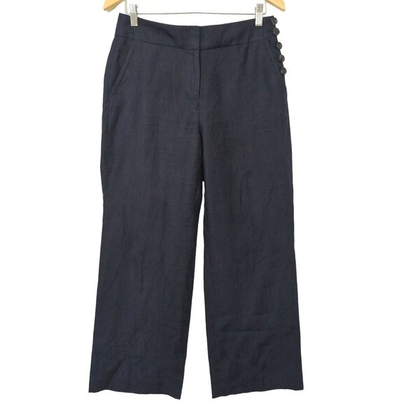 Talbots Greenwich Linen Pant Womens 4 Petite Navy Blue Wide Leg Career Casual - Picture 2 of 12